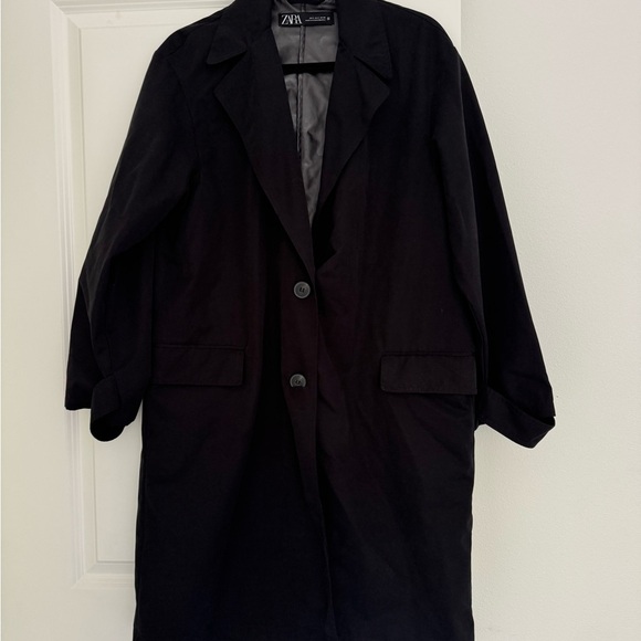 Zara women’s black button trench jacket coat size small 4 6 - Picture 1 of 4